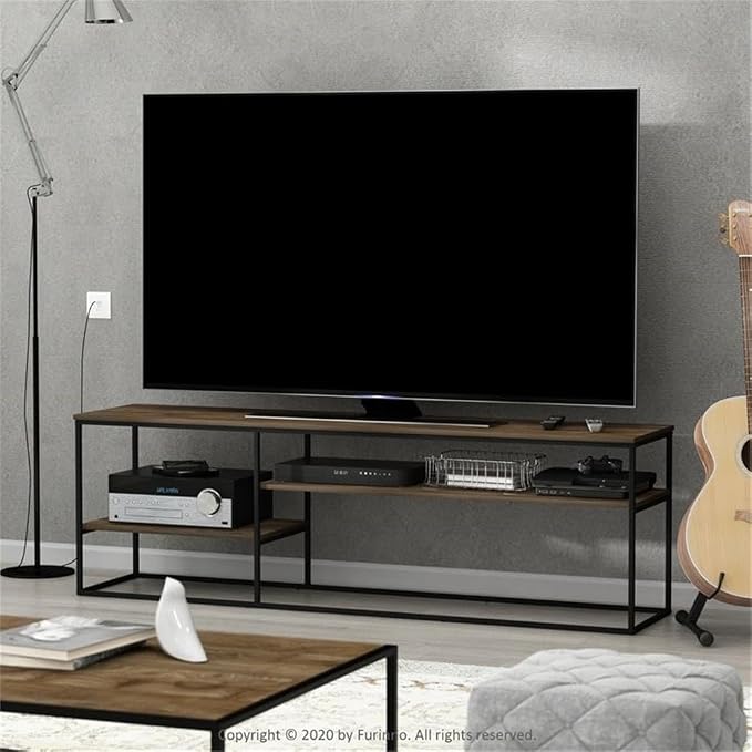 Furinno Moretti 2-Tier Metal Frame Storage Shelves, French Oak Grey | Easy Assembly, Stackable, Rectangular, Book Shelf, Display Shelf, for Organization, Living Room, Garage, Home Office