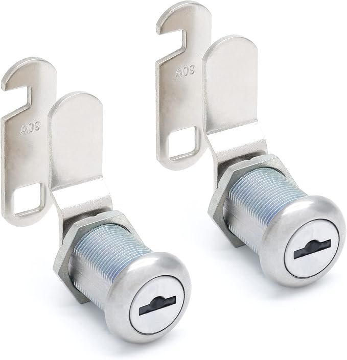 2 Pack 7/8" Cabinet Cam Lock Keyed Alike, Nickel RV Mailbox Lock | Zinc Alloy Nickel-Plated, Waterproof Cap, Includes Offset And Hook Cam, For Drawer Tool Box RV Door