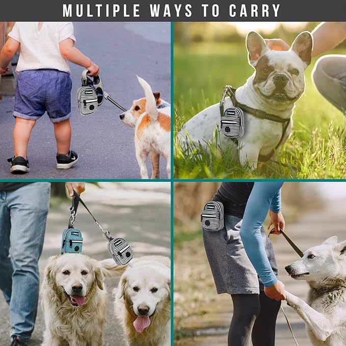 PetAmi Dog Poop Bag Holder for Leash, Pet Waste Bag Dispenser, Stripe Black | Doggy Puppy Walking Accessories Travel Camping, Dog Treat Pouch Supplies Must Have, Doggie Poo, Jogging, Walks