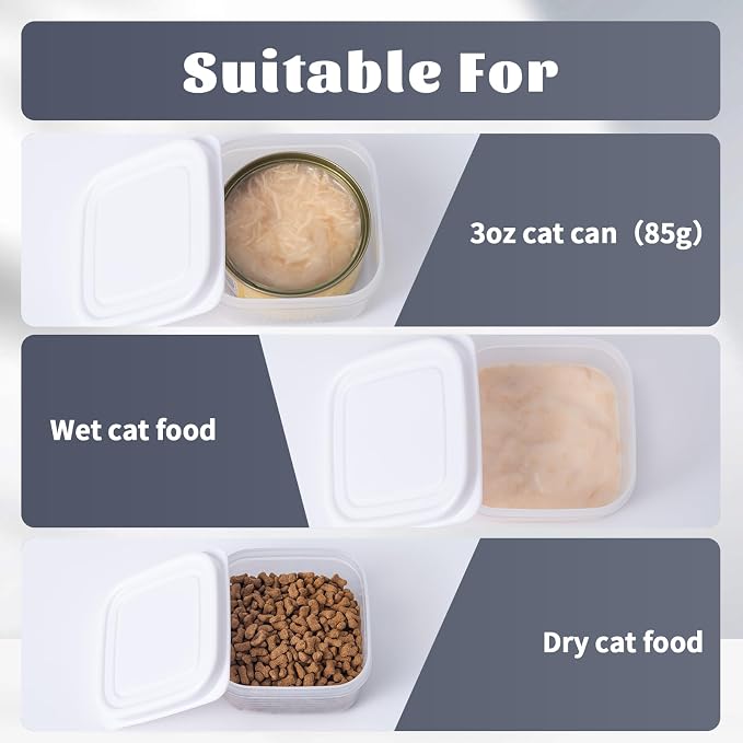 8Pack Canned Cat Food Storage Container for 3oz Cat Cans, Transparent Plastic Pet Food Sealer with Can Cover Lids and Stainless Steel Spoon for 2.56''/65mm Small Cans Keep Fresh