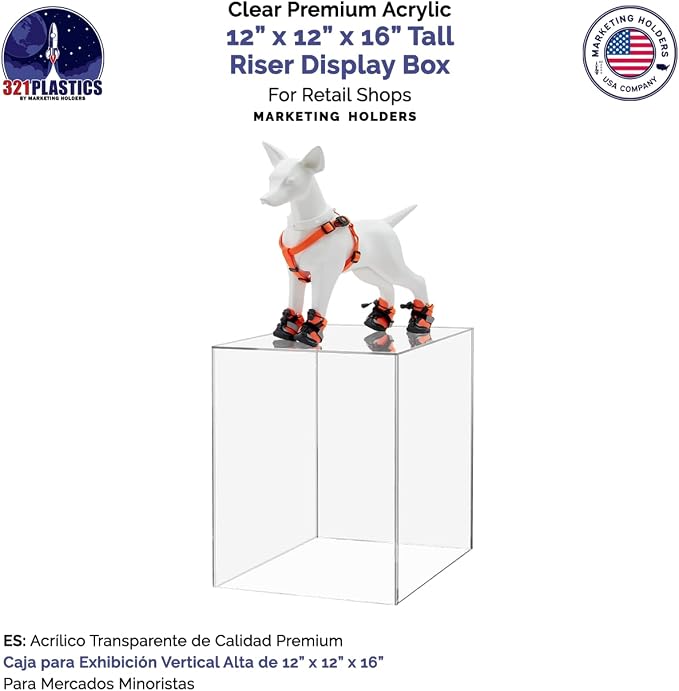 Marketing Holders 12" x 12" x 16" Clear Acrylic Display Box with One Open Side No Lid Versatile Tall Retail Product Riser Storage Bin or Wedding Floral Centerpiece Pedestal