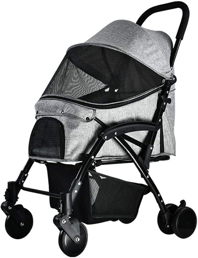 Double Dog Stroller Pet Trolley Cart 4 Wheels Foldable Pram for Cat Dog 360° Rotation Front Wheel Pet Travel Stroller Quick Folding (A) (A)