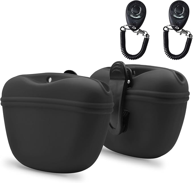 AUDWUD Silicone Dog Treat Pouch with Clicker Magnetic Closure Secure Clip | Upgraded clip keeps your treat pouch secure during training.Magnetic closure allows fast one hand access.Includes dog click