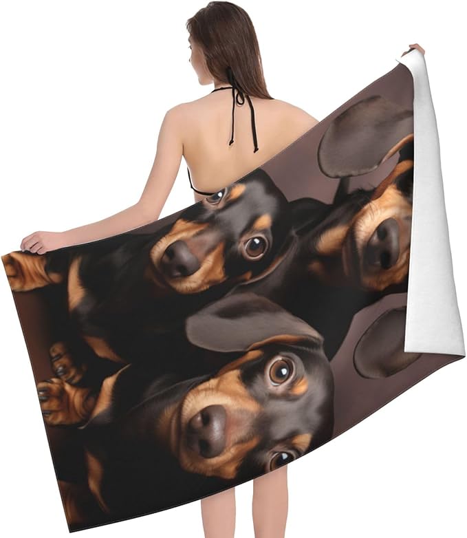 Dachshund Beach Towel Wiener Dog Microfiber Sand Free Towels for Adult Kids Quick Dry Ultra Absorbent Super Soft Pool Travel Swim Bath Shower Towel Gifts 52” x 32”