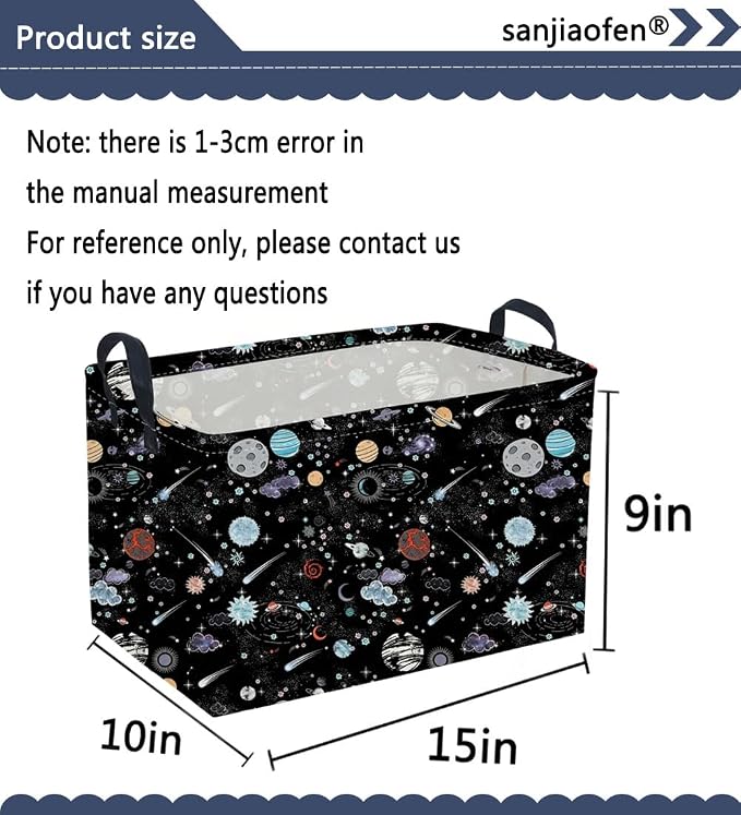 Sanjiaofeng Rectangular Moon and Stars Basket Waterproof Foldable Kids Laundry Basket Baby Baskets for Boys and Girls Cute Toy Storage Organizer Bin Star Room Decor(Starry Sky)