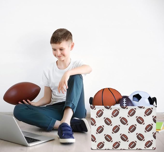 Rectangle Rugby Storage Basket with Handles, Collapsible Storage Bin, Cute Books Box,Room Decor(Rugby)