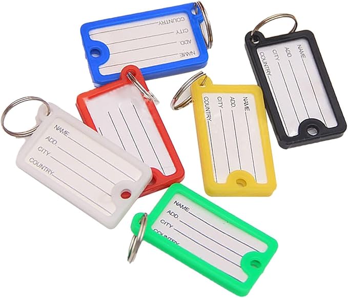 72PCS Plastic Key Tags, Colorful PP Key Labels with Circle and Label Window, Easy Recording Name Key Chain Key Identifiers for Pet Bag Clothes