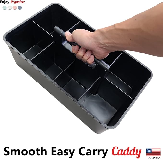 5 Extra Large Portable Carry Caddy, Black, Carrier for Cleaning Supplies, Tools, All-Purpose Carry Caddy Made In USA