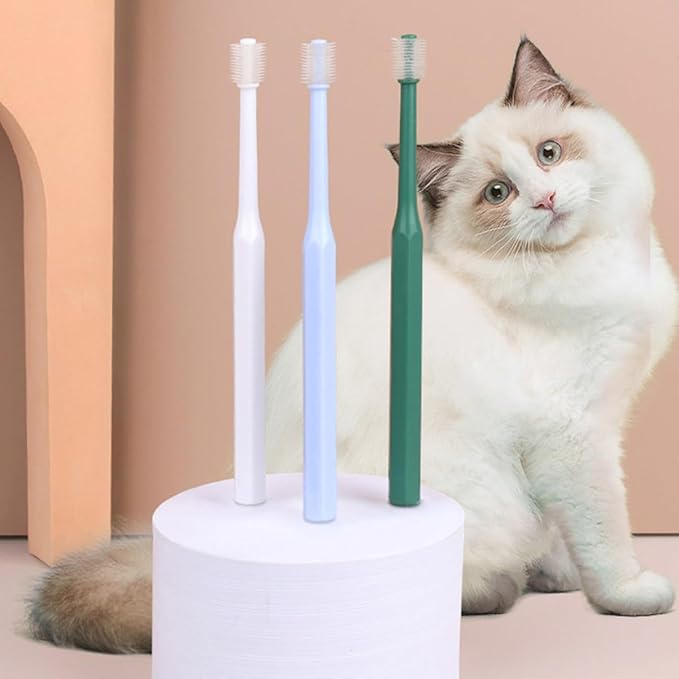 POPETPOP 2 Pcs 360-Degree Small Dog Cat Toothbrush, Soft Silicone Pet Toothbrush for Cat Deep Teeth Cleaning - Dog Dental Care (Green, Blue)