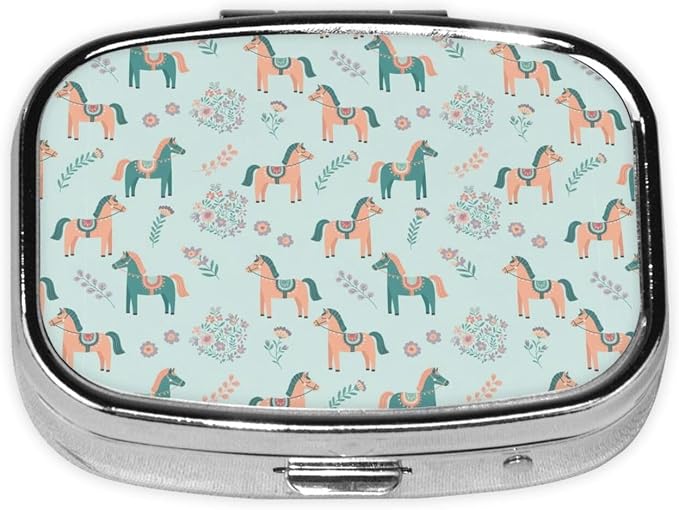 Leakproof Pill Box Fish Oil Organizer Portable Medicine Case Hiking Camping Outdoor Essentials, Flowers Floral Horse Couple Art