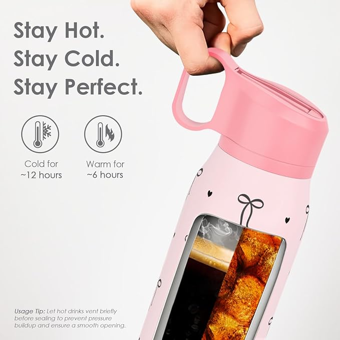 Bow Insulated Stainless Steel Water Bottle with Twist Lid 20oz, Travel Water Bottles for Sports & Gym, Gift for Women Girls Friends Birthday Christmas