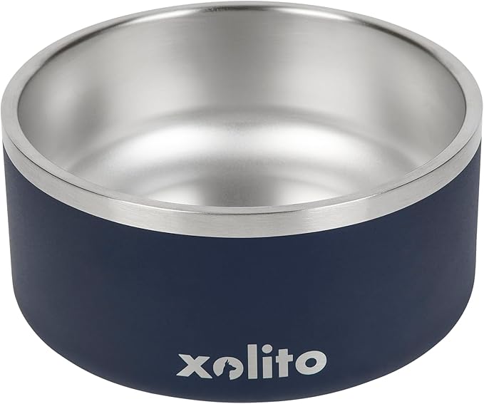 Xolito Pets Stainless Steel Dog Bowl 64 oz - Non-Slip Insulated Water Bowl for Large Dogs - Heavy Duty Double Wall Metal Feeder for Food & Water, Dishwasher Safe (Blue)