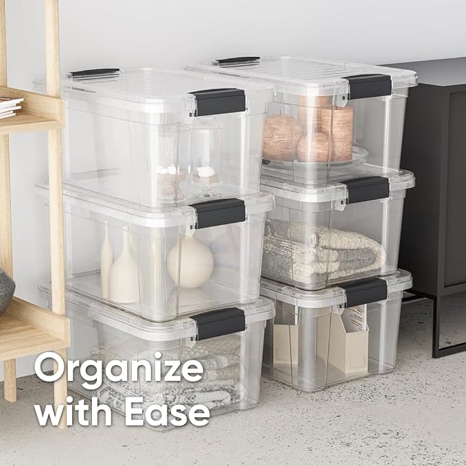Superio 14.7 Quart Clear Plastic Storage Boxes with Lids, Stackable Organizer Containers, BPA-Free Storage Bins for Home, Office, School & Dorm, 5 Pack