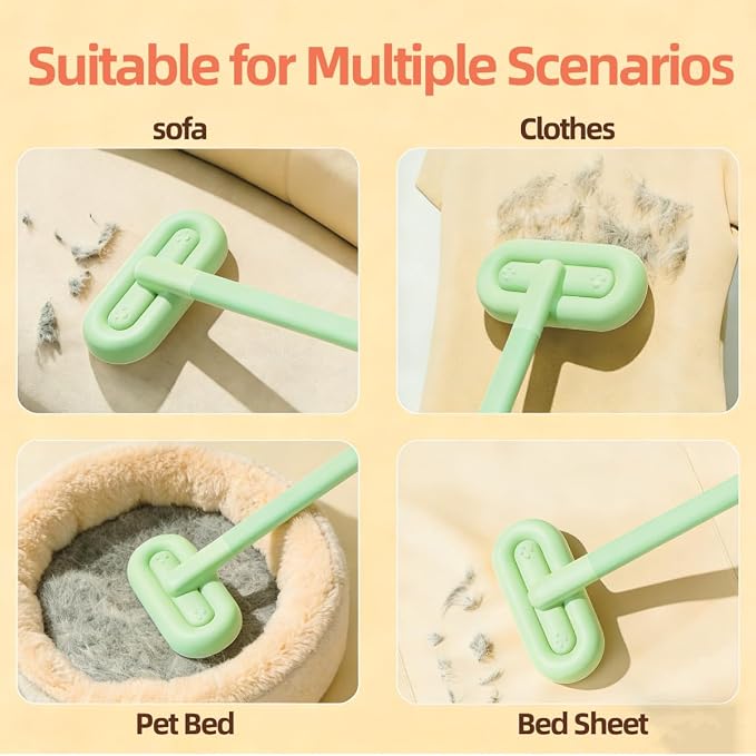 Reusable Pet Hair Remover Brush | Long-handle static pet hair remover brush with polyester micro-bristle head for couch, bed & carpet.