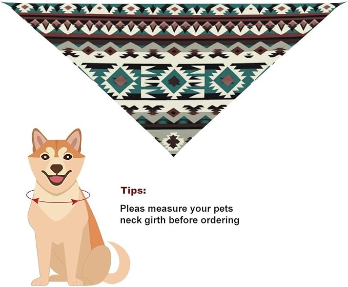 Adjustable Comfy Pets Triangle Scarf for Small, Medium, Large Dogs and Cats Running, Walking, Outdoor Activities Use (Teal Turquoise Tribal Navajo Aztec Geometric Ethnic Pattern)