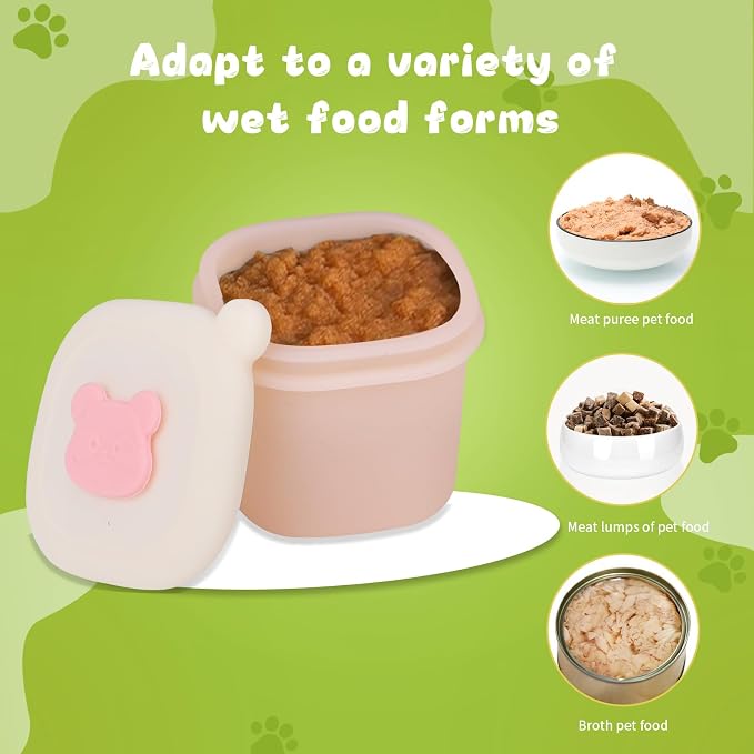 Pet Wet Food Container with Lids for Fridge,8-Pack Farmers Homemade Silicone Dog Food Container with Scoop,1.1oz Each, Keeps Wet Can Food Fresh, Odor-Resistant,Freezer, Microwave & Dishwasher Safe