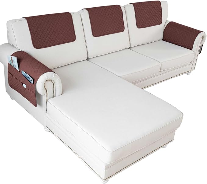 Large Polyester Armrest and Headrest Covers with 2 Pockets | Soft, smooth polyester resists daily wear nonslip silicone backing helps shield recliners and sofas from pet scratches