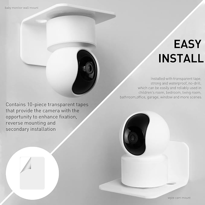 OAPRIRE Small Floating Wall Shelf Set of 3, 4" White Acrylic for Monitors | Universal, with Cable Clips & Tapes, No Drill, Easy to Install, Durable, Fits Security Cameras, Baby Monitors, Speakers