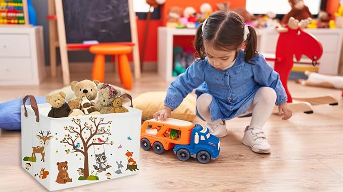 Essme Rectangular Kids Baskets Boys Basket,Animal Storage Bins with Handles for Kids Room Decor, Book Storage Bin（Autumn animals）