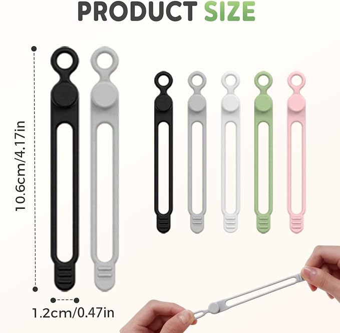 Data Cable Organizer, 2025 New Silicone Cable Ties Cable Management Organizer, 106mm Reusable Cord Organizers, Colorful Wire Organizers for Cords (10)