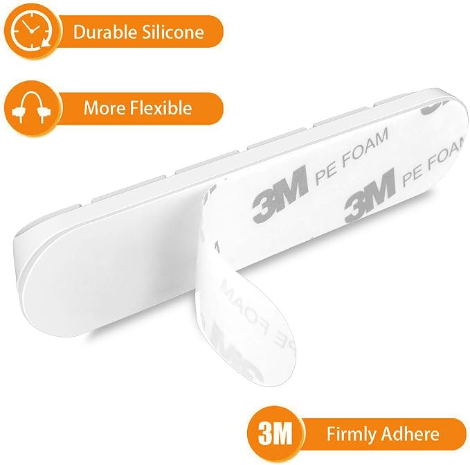 TviewSmart Cord Organizer for Desk, 5 Pack Cord Holders, Cable Clips, White | Silicone cable management clips self adhesive for nightstand and charger, 7-5-3-1-1 slots hold USB and phone cords up to 6 mm