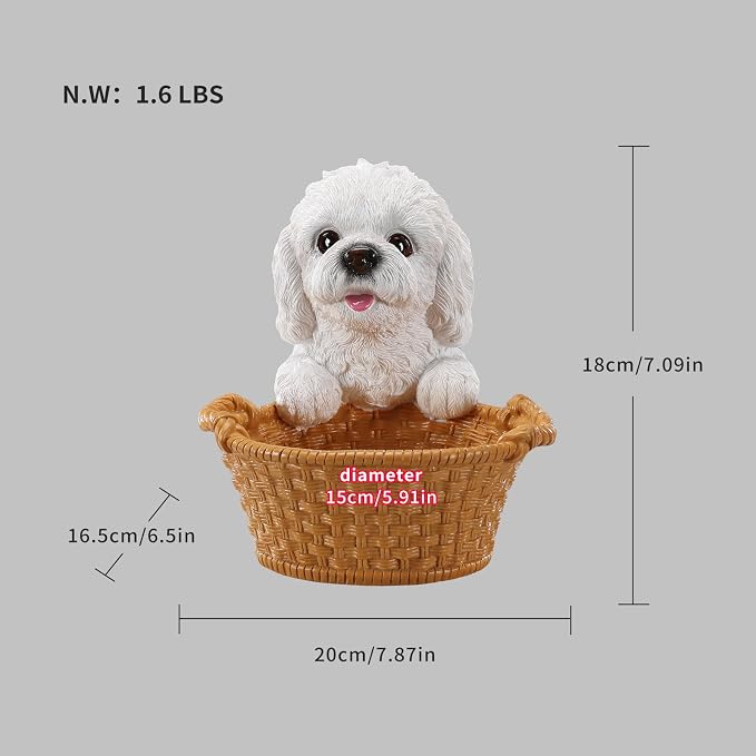 White Poodle Candy Bowl, Resin Dog Figurine Key Bowl for Entryway Table, Desktop Storage Basket Organizer for Desk, Unique Dog Lover Gift
