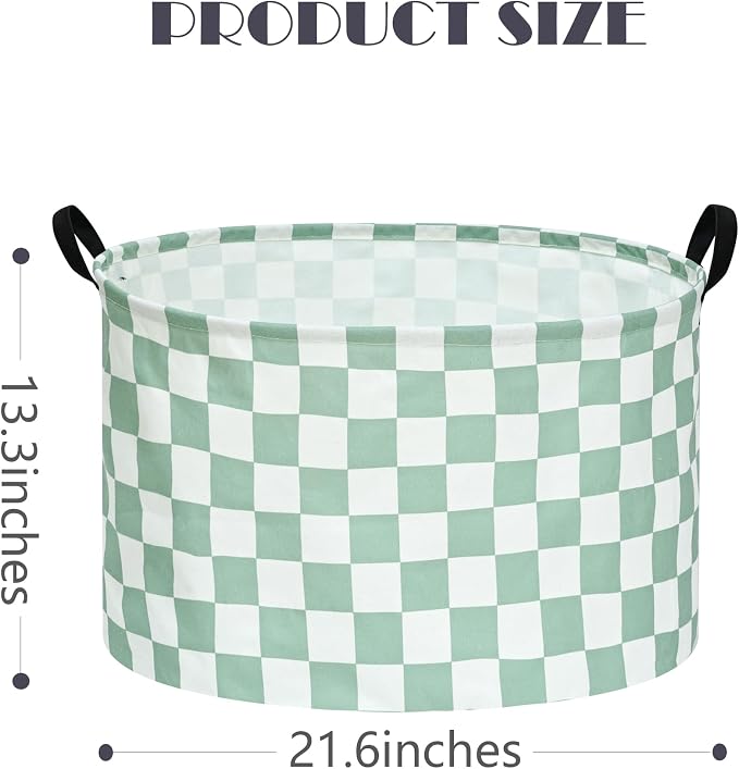 MAIZMZ Sage Checkered Storage Basket Extra Large 80L Kids Hamper Baby Laundry Basket Waterproof Toys Car Organizer Collapsible Canvas for Home/Dorm/Pet/Office/Closet/Shelf/Gift Baskets