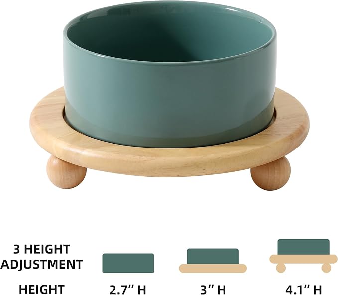 Havniva Raised Cat Bowl 6.1” Elevated Ceramic Cat Food and Water Bowl | Cat Bowls Elevated, Whisker Friendly Cat Bowl, Non-Slip Wood Stand, Food-Grade Ceramic, Wide Opening, Dishwasher Safe