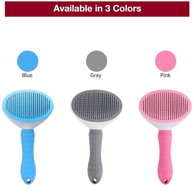 Self Cleaning Slicker Brush with massage particles, suitable for cats, dogs with long and short fur, Pink