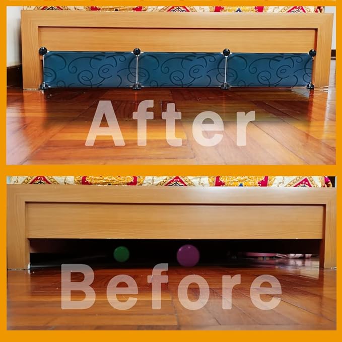 Under Bed Blocker for Pets, Gap Bumper for Under Bed, Stop Things Going Under Bed or Sofa Couch, Toys Blocker for Cats Dogs, Easy to Install, Total 7" Height 78.5" Length, Black