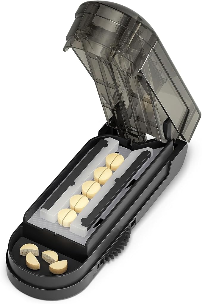 ONE PIX Pill Cutter Splitter for Small and Tiny Pills, Multiple Pill Splitter with Centering Device & Hidden Blade, Adjustable Tablet Cutter for Large Pills, Seniors, Pets, Grey