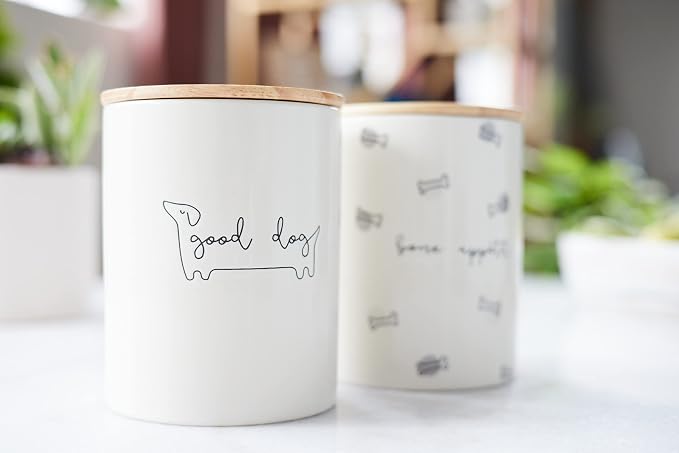 Pearhead Good Dog Ceramic Treat Jar with Airtight Wooden Lid | 4 Cup / 32 oz, Cute Pet Treat Canister Keeps Dog Snacks Fresh – Durable, Easy-to-Clean Design, Kitchen Counter Décor