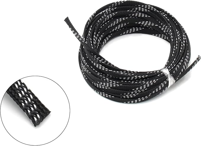 Jutagoss PET Expandable Braided Cable Sleeve, 32.8ft - 5/16 inch Black Silver Cable Management Sleeve, Wire Loom Tube Cord Protector for USB Cable, Power Cord, Audio Video and More, 1Pc