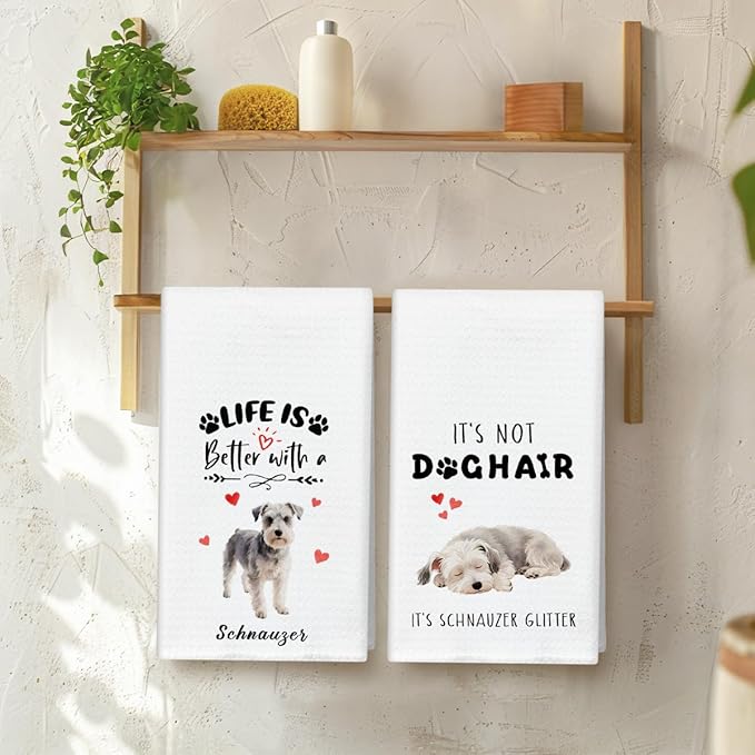 WwongxianB Schnauzer Kitchen Towels Decorative Set of 2, Funny Tea Towel Hand Towels Highly Absorbent Soft Dish Cloths 16x24 Inches, Bathroom Dining Room Decor, Schnauzer Gifts for Dog Lovers -13