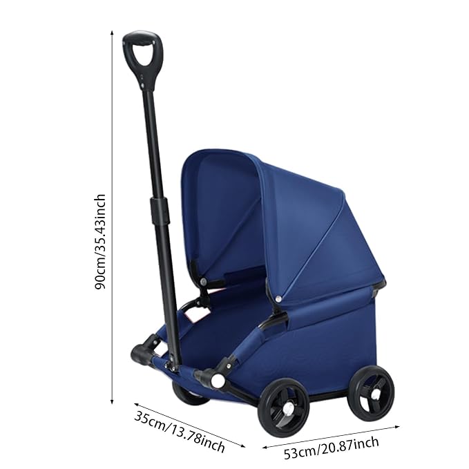 Foldable Dog Stroller Pet Stroller Sun Protection Travel Carrier Cat Seat for Small Medium Dogs Cats Walking Playing, Dark Blue