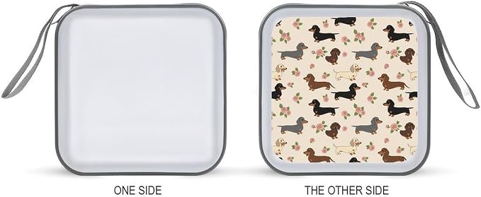 Hard Shell DVD CD Organizer Cute Dachshund Floral, 40-Disc Storage Binder with Zipper Closure, Portable Protective Case for Travel Home