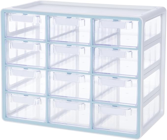 Blue Ginkgo 12-Drawer Storage Cabinet Organizer, Blue, Made in Korea | Stackable. Adjustable. Easy Visibility.