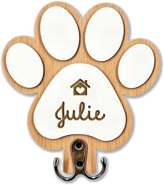 Custom Dog Leash Holder, Personalized Wooden Key Rack with Engraved Name, Wall Mounted Decor Pet Harness Collar Organizer Storage for Dog Lovers(Natural)