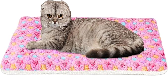 Mora Pets Cat Bed Ultra Soft Dog Crate Pad Star Print 14 x 17.5 inch Pink | Washable Crate Mat for Small Dogs and Indoor Cats, Reversible Fleece Dog Kennel Pad, Flat Pet Bed, Cat Carrier Mat