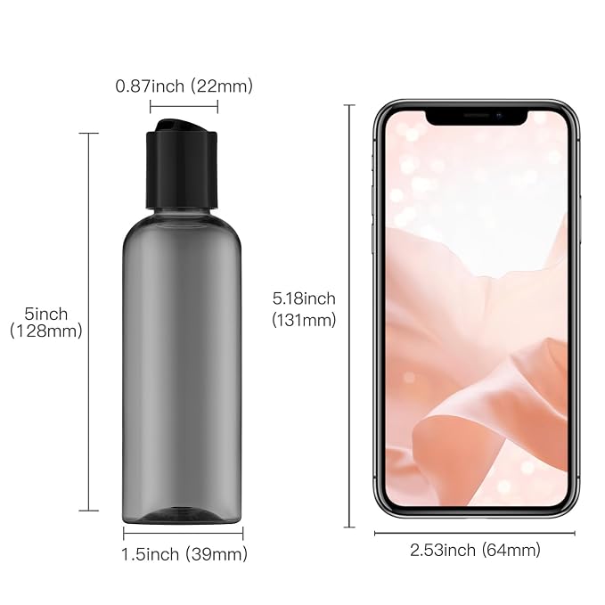 Travel Bottles for Toiletries, 3.4 oz Travel Size Containers, 5pcs, Black | Squeezable empty plastic bottles, TSA approved, leak proof, with labels, for liquids & shampoo lotion, gym essentials