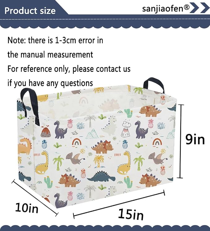 Sanjiaofeng Rectangular Dinosaur Basket,Baby Storage Bins with Handles,Dirty Clothes Basket,Kids Book bin,Dinosaurs Room Decor(Tropical Dinosaurs)