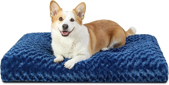KSIIA Washable Dog Bed Medium Size Dog Crate Bed Plush Pet Mat 29"x21" Blue | Deluxe Plush Comfy Kennel Pad, Anti-Slip Bottom,Deep Sleeping Mat for Medium Dogs,Machine Washable for Easy Cleaning