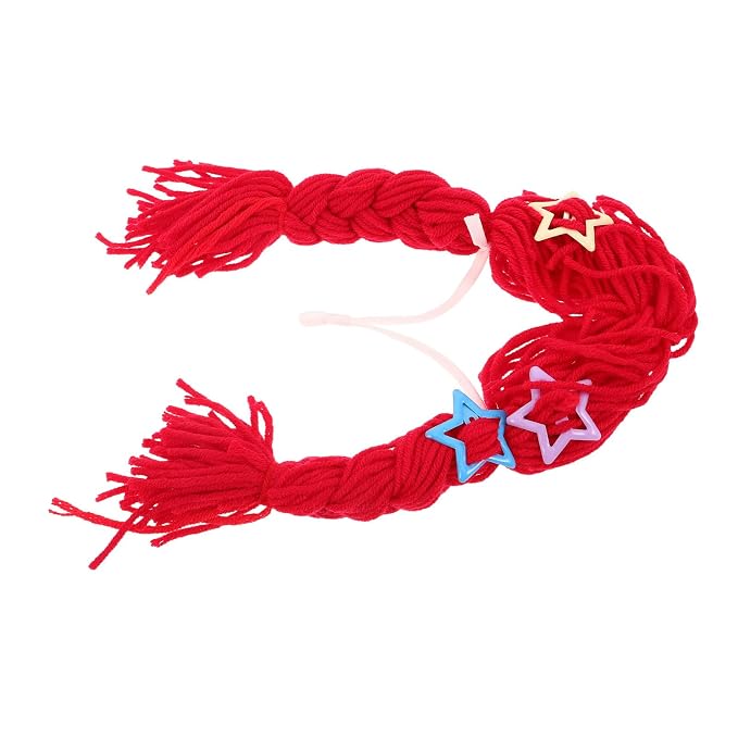 Funny Cat Braids Wig with Red Yarn and Bows, Comfortable Fit and Washable Pet Costume Accessory for Holiday Celebrations and Cat Selfie Props
