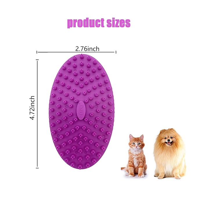 ROPO Double Sided Dog Bath Brush, Pet Grooming Tool with Long and Plum Blossom Teeth, Deep Cleaning and Massage (Purple)