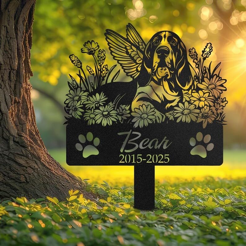 Personalized Basset Hound Memorial Stake, Pet Loss Garden Tribute Gift