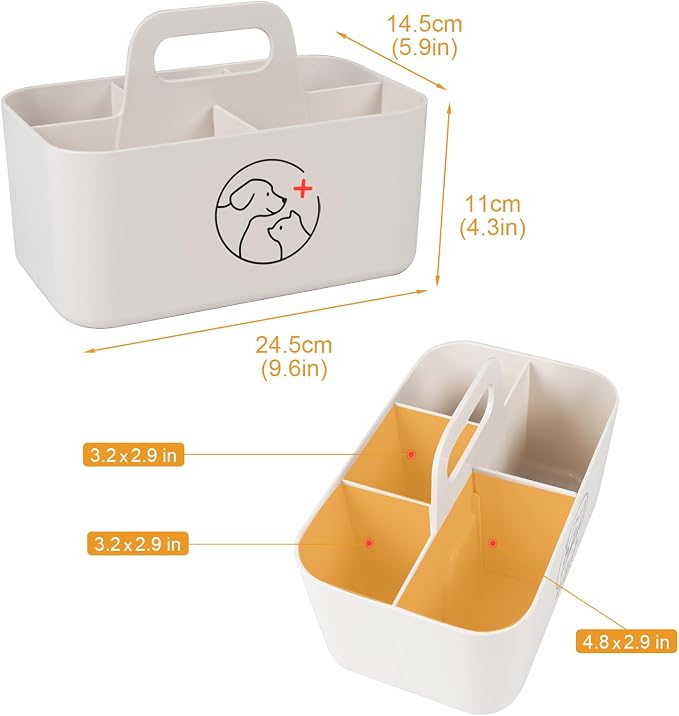 Dog Storage Organizer for Nursing Supplies,Portable Caddy for Pet Stuff,Divided Storage Bin for Dog Cat Feeding Bottle/Pet Pill Shooter/Whelping Kit-Bathroom,Countertop Storage-White