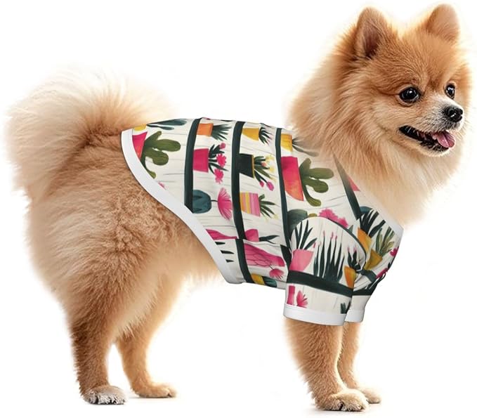 Cactus Garden Dog T Shirt Dogs Cats Cotton Shirts Short Sleeve Clothes Soft Stretchy Pet Costume Doggy Outfit Pullover Jumper Puppy Sweatshirt Large