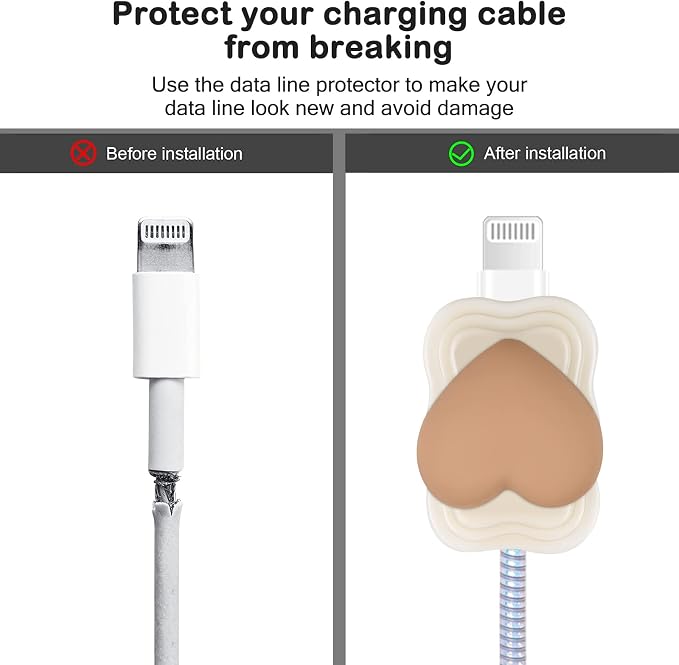 CameCosy DIY Cable Protector for iPhone Charger,Cute Protectors for Type-C Data Cable with 3D Print Love Heart Pattern Data Line Phone Wire Saver Protector for iPhone 11 12 13 14 Pro Max-Beige