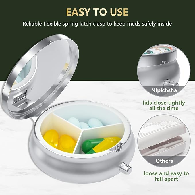 Pill Box, Small Pill Case for Purse & Pocket, Travel Medicine Organizer | Cute Travel Medicine Organizer, Portable Medicine Container Holder to Hold Vitamins, Medication, Fish Oil & Supplement