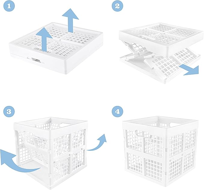 Eslite 3-Pack Collapsible Plastic Storage Crates,Foldable Crates for Storage,16L (White)